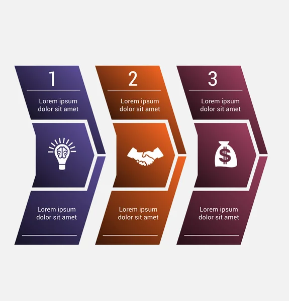 Horizontaal Genummerde Kleurpijlen Voor Tekst Sjabloon Infographic Voor Drie Posities — Stockvector