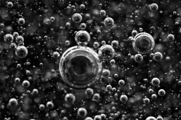 Bubbles Oxygen Air Dark Liquid Projects Liquid Oil Macro — Stock Photo, Image