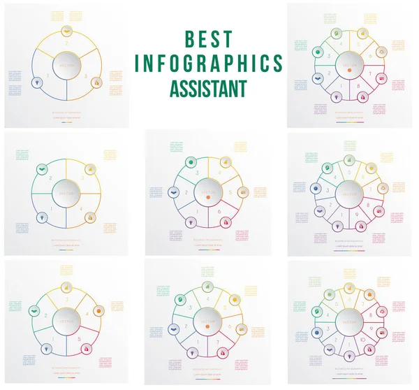 Diagrammes Secteurs Secteurs Cercles Partir Lignes Colorées Infographie Modèle Positions — Image vectorielle