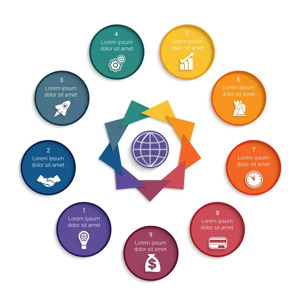 Kolorowy Nowoczesny Szablon Infografiki Pozycji Możliwych Wykorzystania Projektach Biznesowych Workflow — Wektor stockowy