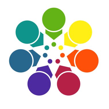 7 konum için gölgeli oklar ve dairelerden gelen renkli parlak şablon