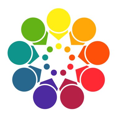 9 konum için gölgeli oklar ve dairelerden gelen renkli parlak şablon