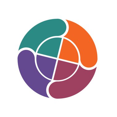 Renkli pasta grafiklerinden şablon ve Infographics dairesel döngüsel süreci 4 konum için halka