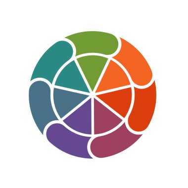 Renkli pasta grafiklerinden şablon ve Infographics dairesel döngüsel süreci 7 pozisyon için halka