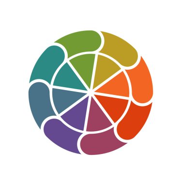 Renkli pasta grafiklerinden şablon ve Infographics dairesel döngüsel süreci 8 konum için halka