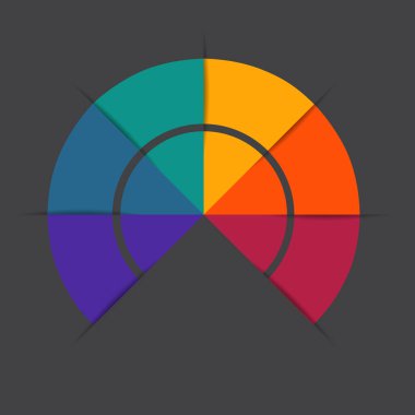 Karanlık arka planda bilgi. Renkli yarım daire. 7 konumdaki metin alanlarıyla şablon