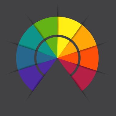  Karanlık arka planda bilgi. Renkli yarım daire. 8 konumdaki metin alanlarıyla şablon