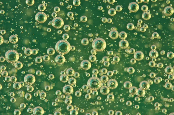 Petites Grandes Bulles Oxygène Dans Liquide Vert — Photo