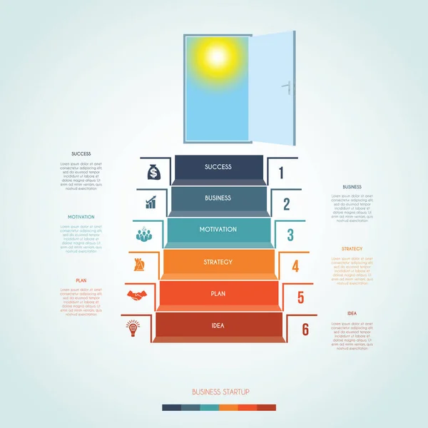 Sjabloon Infographics Trappen Naar Open Deur Zakelijk Succes Bij Het — Stockvector