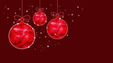 Noel çokgen kırmızı topları. Yıldızlı, koyu kırmızı gökyüzünün arka planı.