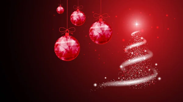 新年やクリスマスプロジェクトの背景 新年の木 新年の多角形のボール 美しい暗赤色の夜空の背景 — ストック写真