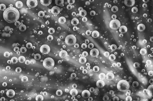 Oxygen Bubbles Liquid Rays Black White — Stock Photo, Image
