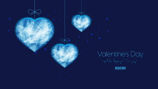 Valentine Day Background Coeur Polygonal Beau Ciel Nocturne Bleu Foncé — Image vectorielle