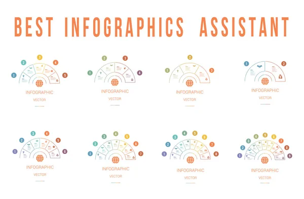 Modèles Infographie Diagramme Secteurs Coloré Demi Cercles Avec Zones Texte — Image vectorielle