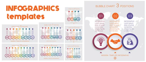 インフォグラフィックテンプレート 図ビジネスインフォグラフィックステップステップ3 10の位置カラフルな泡 — ストックベクタ