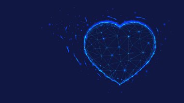 Çizim Çokgen Kalp. Sevgililer Günü Arkaplanı. Güzel koyu mavi gece gökyüzü.