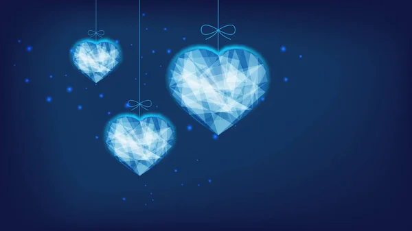 Ilustrace Tří Mnohoúhelníkových Srdcí Tmavě Modré Obloze Pozadí Valentýna — Stock fotografie