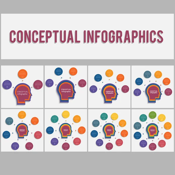 Modèles Infographie Conceptuelle Positions Cercles Avec Texte Autour Tête Personne — Image vectorielle