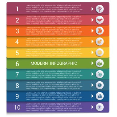 Renk bantlarından gelen bilgi grafikleri. Modern bilgi grafikleri Sancak, iş süreçleri, iş akışı, diyagram, akış şemaları için 10 seçenek