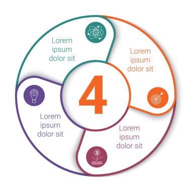 Pasta grafiği. 4 pozisyon için modern bilgi şablonu. Gölge, beyaz arkaplan