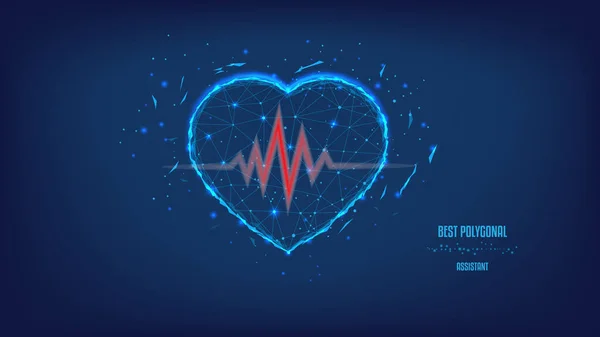 Línea Cardiografía Corazón Poligonal Hermoso Cielo Nocturno Azul Oscuro Polivinílico — Vector de stock
