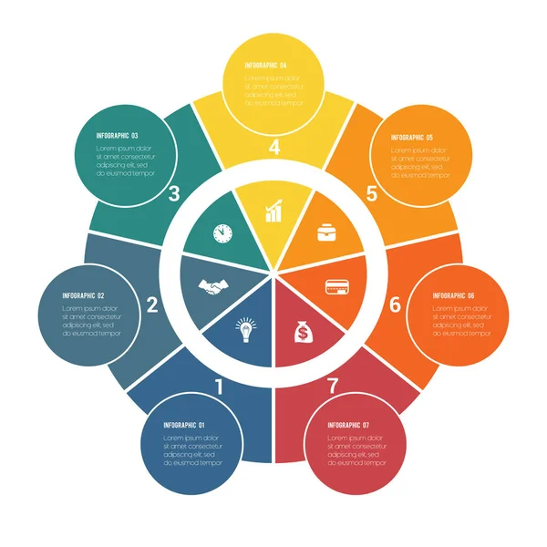 Kleurrijke Cirkelvormige Infographics Uit Ringen Cirkels Posities Voor Tekstinformatie Gebruik — Stockvector