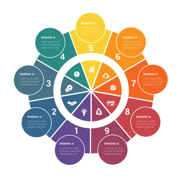 Kleurrijke Cirkelvormige Infographics Uit Ringen Cirkels Posities Voor Tekstinformatie Gebruik — Stockvector