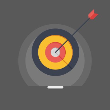 Hedefleme stratejisi, hedef düz illüstrasyon koyu arka plan üzerinde izole oku