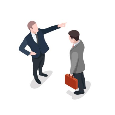 İşveren işçinin reddetti, lider öğretim, Ofis çalışanları izometrik düz vektör çizim verir.