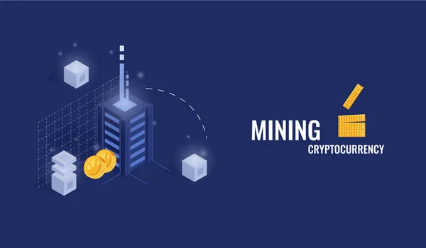 Bitcoin Concetto Estrazione Mineraria Illustrazione Vettoriale — Vettoriale Stock