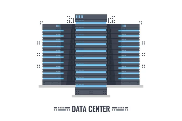Drei Serverraum Racks Banner Serverschrankkonzept Auf Abstraktem Hintergrund Vektor Illustration — Stockvektor