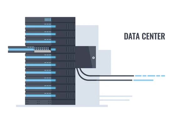 Server Room Rack Optical Cable Database Hosting Concept Clouding Server — Stock Vector