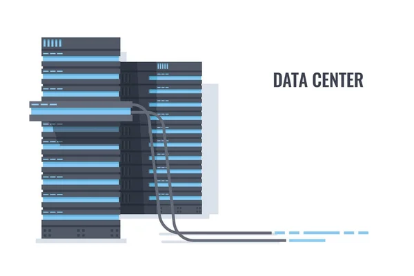 Server Room Rack Optical Cable Database Hosting Concept Clouding Server — Stock Vector