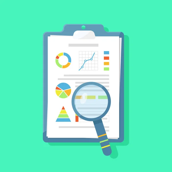 Dokument Tablett Med Grafik Och Förstoringsglas Begreppet Platt Analytic Vektorillustration — Stock vektor