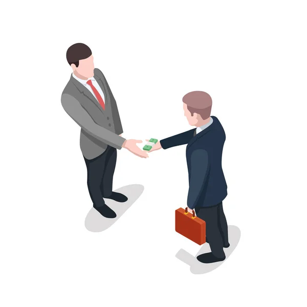 One Person Gives Money Another Bribe Financial Crime Isometric Illustration — Stock Vector