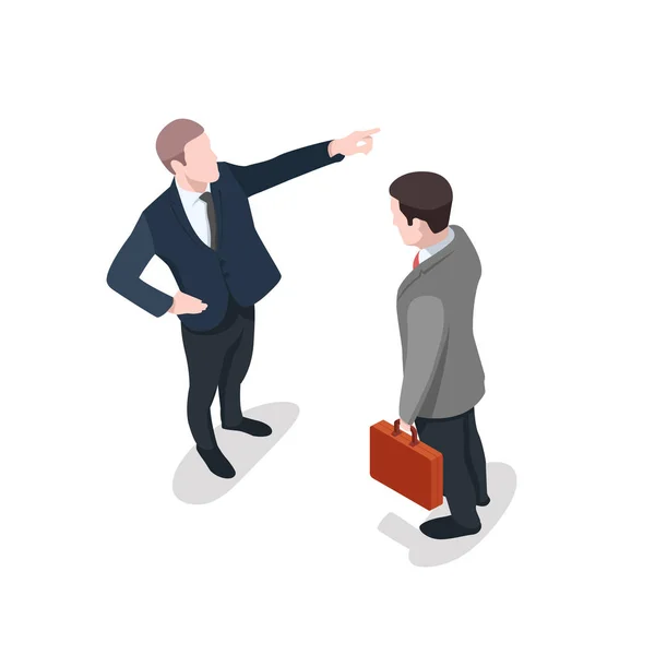 Employer Dismisses Employee Leader Gives Instruction Office Workers Isometric Flat — Stock Vector