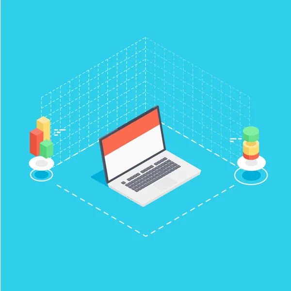 Estatística Dados Digitais Conceito Vetor Processamento Diagrama Computador Portátil Gráficos —  Vetores de Stock