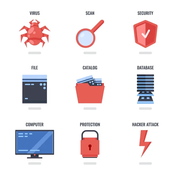 Data Protection Internet Security Icons Set Flat Vector Illustration — Stock Vector