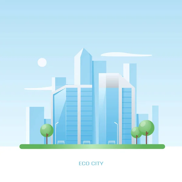 Ciudad Del Sueño Concepto Verde Limpia Ciudad Con Azul Claro — Vector de stock