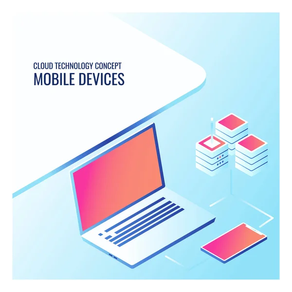 Clonar Datos Servicio Nube Con Teléfono Inteligente Portátil Dispositivo Móvil — Archivo Imágenes Vectoriales