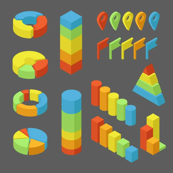 Conjunto Varios Diagramas Colores Gráficos Ilustración Isométrica Vectorial — Vector de stock