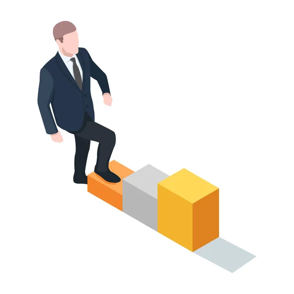 Businessman Walking Stairs Career Ladder Way Success Pedestal Isometric Vector — Stock Vector