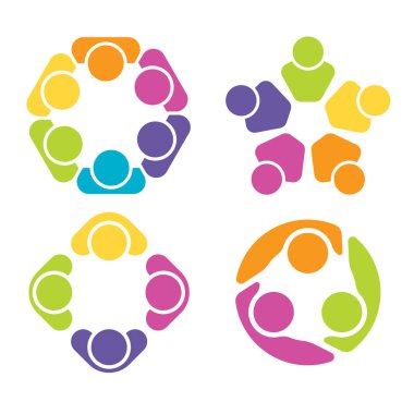 Dört logo işbirliği, takım iş simge kavramı izole beyaz arka plan vektör kümesi