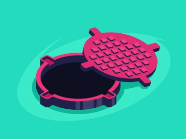 Opened manhole with cap isometric flat vector clipart