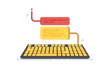 Bilgisayar klavye ve iki konuşma balonları. Sohbet, anlık mesajlaşma, internet sohbet online iletişim kavramı. Düz vektör çizim