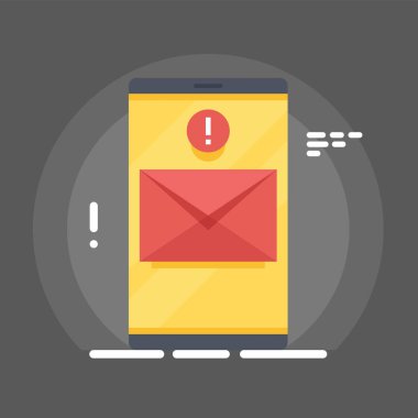 Smartphone ile e-posta simgesi ekranda. Gri arka plan üzerinde düz vektör çizim