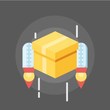 Roket kavramı ile nakliye hızlı teslimat paketi. Vektör çizim gri arka plan üzerinde