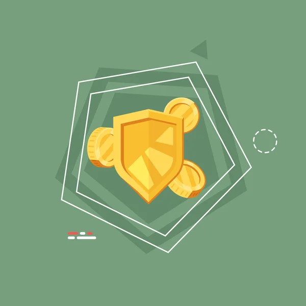 保护货币概念 安全可靠的投资保险保护金币的盾牌 绿色概念的向量平图 — 图库矢量图片