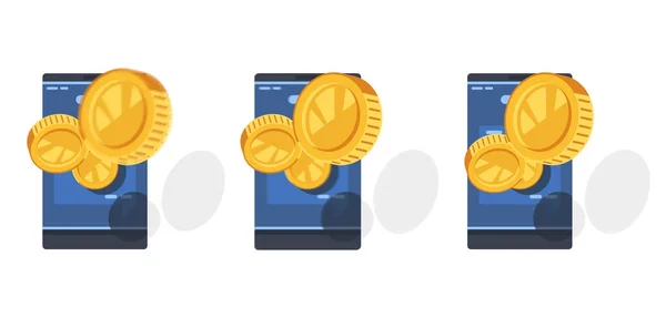 Goldmünzen Fallen Auf Smartphone Mobiles Online Banking Anwendungskonzept Für Banking — Stockvektor