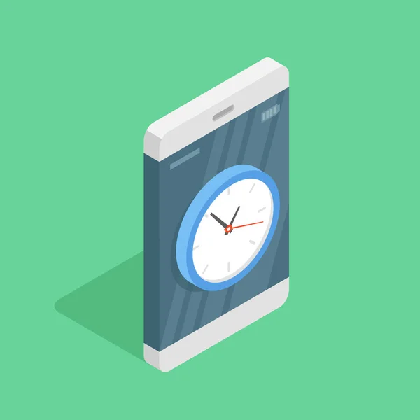 Smartphone Alarm Clock Screen Isometric Vector Illustration — Stock Vector